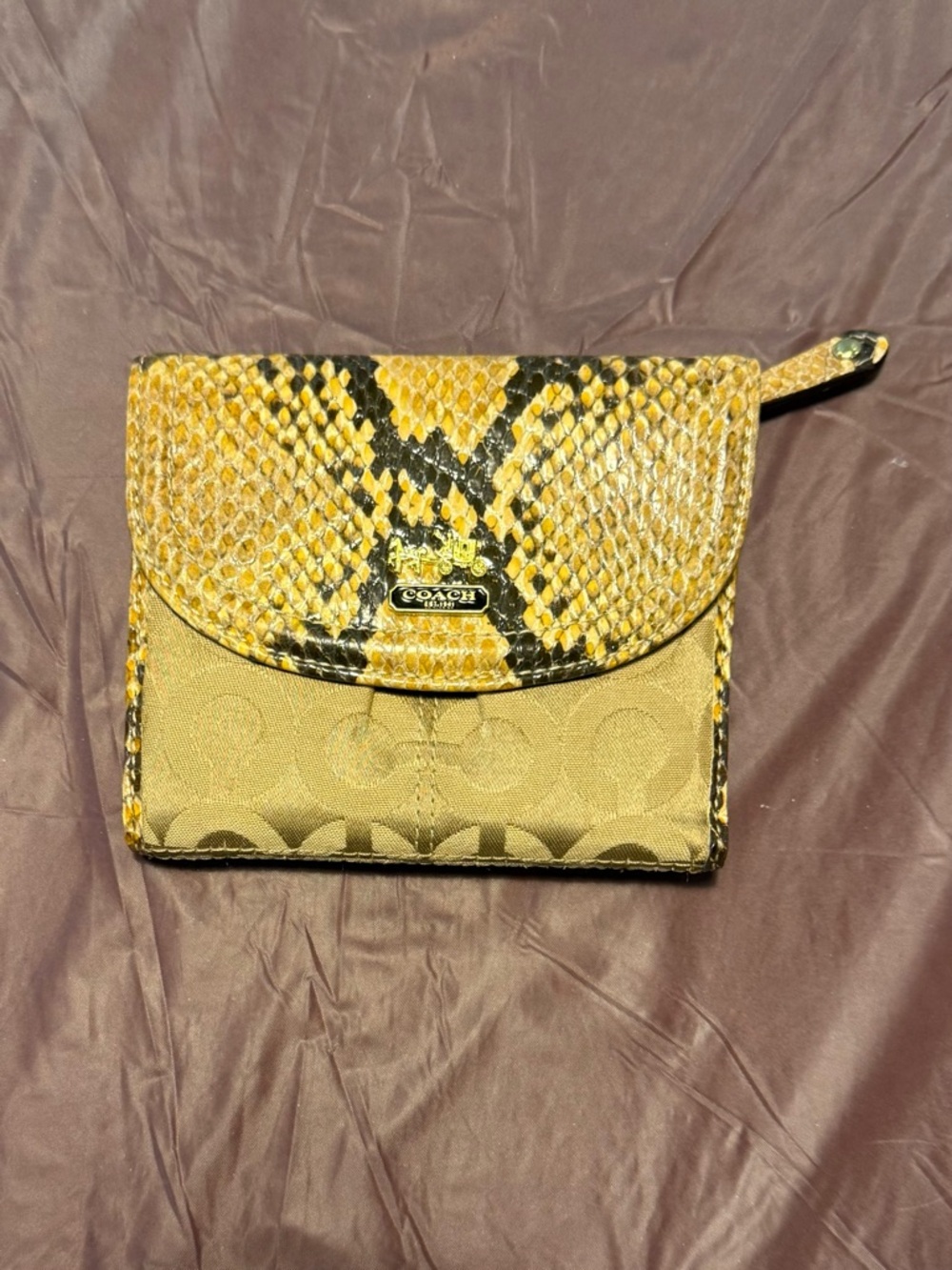 Coach Tan Black Python Snake-Print Signature Wallet - Picture 2 of 9